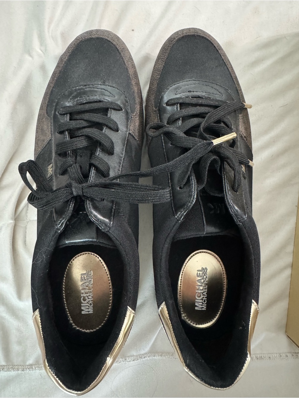 MICHAEL Michael Kors Black and Brown Sneakers with Gold Heel Detail